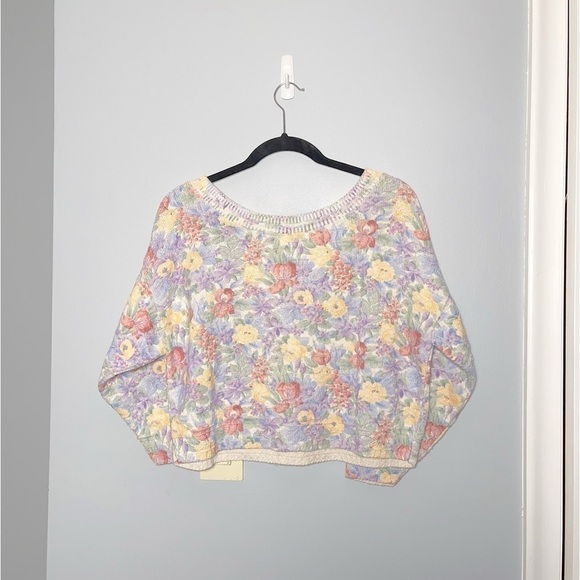 Womens Objects Dart Multicolored Flower Patch Knit Sweater Crop - Picture 2 of 4